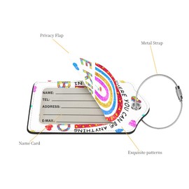 2 Pcs Luggage Tags for Suitcases, PU Leather Cruise Ship Luggage Tags with Privacy Cover Label Address Card and Durable Metal Ring Suitable for Men Women Handbags Backpacks Schoolbag,Rainbow Bekind