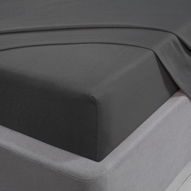 Sleepdown Fitted Sheet 100% Brushed Cotton Flannelette Luxury Bedding Soft Cosy 25cm 10" Bedsheet Bed Linen - Charcoal Grey - Double