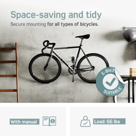 Borgen Bike Wall Mount Pedal Hook for E-Bikes, MTB & Road - Bicycle Wall Mount with Support Brackets and Wall Protection Pads, Suitable as Bike Rack Garage Bike Storage Shed and Bicycle Storage Indoor