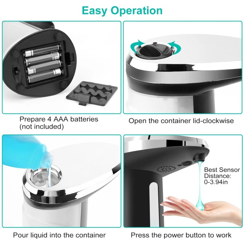 16.9OZ Anti-Slip Sensor Automatic Desktop Dispenser 2 Drop Volume Adjustable