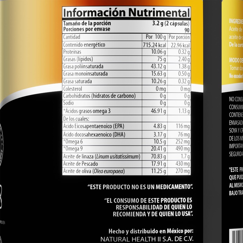 Natural Health. Omega 369. Frasco con 180 Cápsulas de 1.6