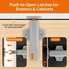 4 Pack Push to Open Latches, Heavy Duty Spring-Release Catches, 30N Self-Closing Latches for Cabinets Closets Drawers, Non Magnetic Touch Latch with Screws, Wardrobe Push to Open Door for Cupboards
