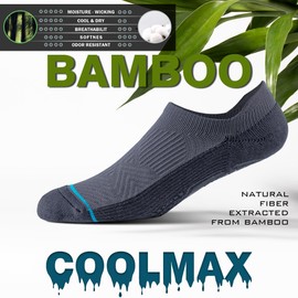 BRISIRA Bamboo Viscose Non Slip Pilates Socks Men Women No Show Grip Compression Thick Cushion Yoga Barre Grippy Ankle