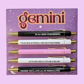 virsomier 5pcs Funny Gemini Pens - 12 Constellation Birthday Gift, Office School Writing Pens for Friends and Colleague, Smooth Writing, Quick Drying Black Ink (Gemini)