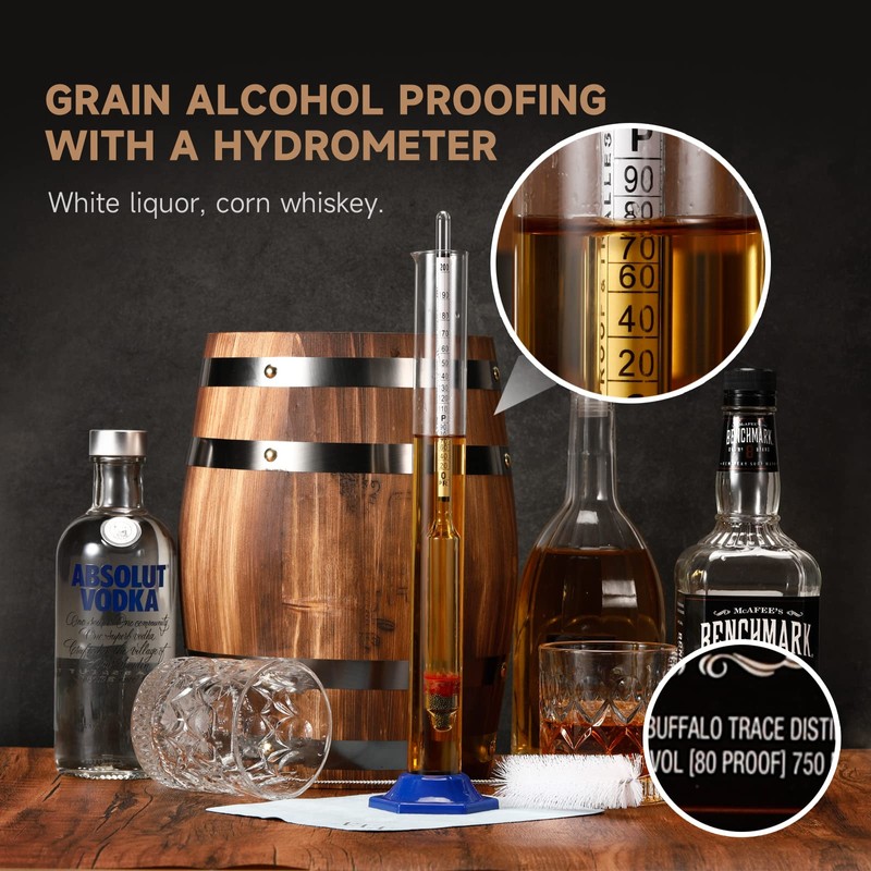 Alcohol Hydrometer Meter Test Kit 0-200 Proof & Tralle,with Glass