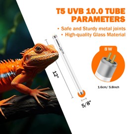Homnebila T5 10.0 UVB Reptile Light Bulb 8W, UVA UVB Light Bulb for Reptiles, 2 Pack Reptile UVB Lamp Tube 12 Inch, for Bearded Dragon, Lizards, Chameleons