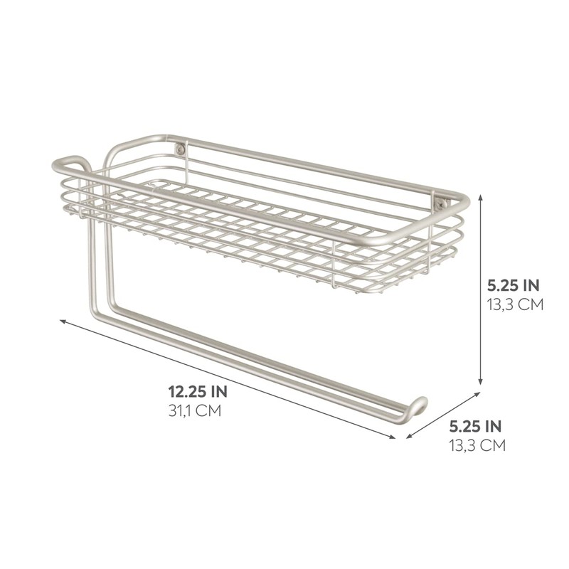 iDesign Classico Steel Wall Mounted Paper Towel Holder with Shelf