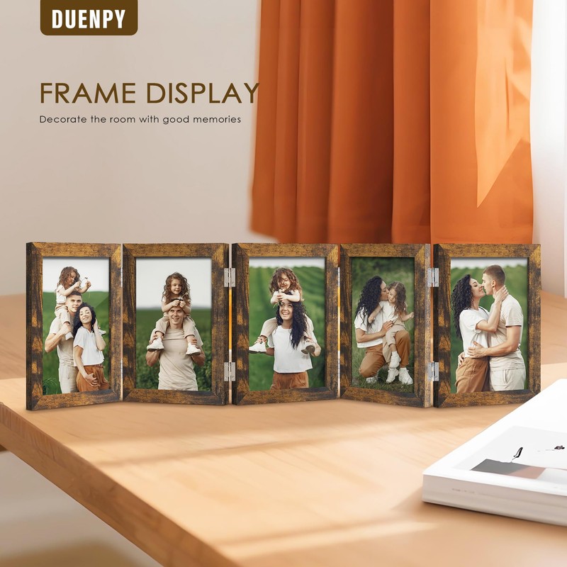 DUENPY 5 Folding 4x6 Picture Frame Horizontal Engineered Wood Accordion