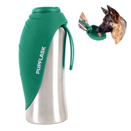 Botella de agua portátil PupFlask, de acero inoxidable de 27 o 40 onzas, práctica botella de agua para viaje para perros, mantiene la cachorro hidratada, tazón de agua portátil para perro y botella de agua de viaje para perros, Quetzal Green, 27 Ounce