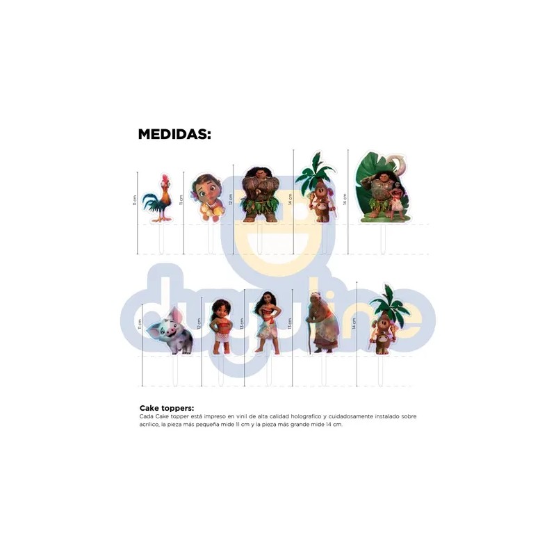 Cake Toppers Moana Kit 10 Pz Decoración Pastel Moana