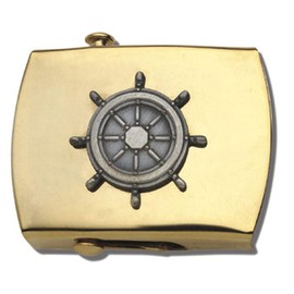 Nautical Ships Wheel Brass Buckle, Military Style, 1-1/4" wide
