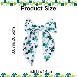 St Patricks Hair Bow for Girls Large Bow Clips Green Shamrock Barrettes for Women Ponytail Holder Hair Accessories