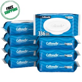 Cottonelle Fresh Feel Flushable Wet Wipes, Adult Wet Wipes, 8 Flip-Top Packs, 42