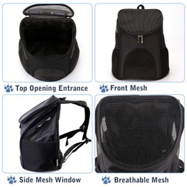 Dog Carrier Backpack Breathable for Small Pets/Cats/Puppies, Pet Carrier Bag with Mesh Ventilation, Safety Features and Cushion Back Support, for Traveling, Hiking, Camping, Walking & Outdoor, Black