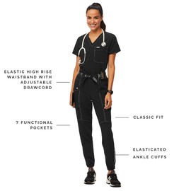 FIGS Winton High Waisted Cargo Jogger Scrub Pants for Women - Black/White, Medium - Tall