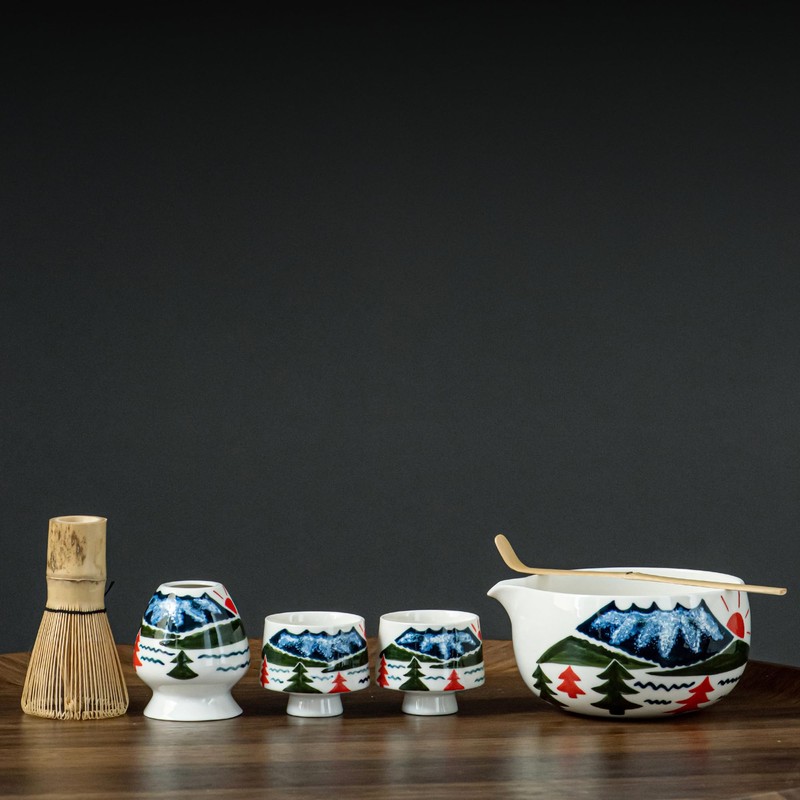 Hijaunatis Fuji Mountain Matcha Bowl Set – 6-Piece Japanese Tea