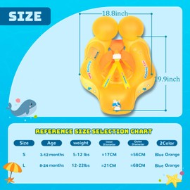 Baby Swimming Float 3-12 Months, Orange Baby Pool Float With Baby Safety Seat, Swimming Pool Inflatables for Babies,Newborn Pool Float For Babies Toddlers Infant Training Summer Baby Bath Float
