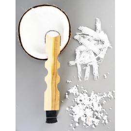 XL Size Wooden Handle Coconut Grater - Durable Sharp Stainless Steel Blade Shredder & Multi-Purpose Rasp for Easy Use Efficient Shredding Tool
