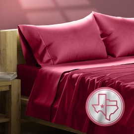 TEXAS LINEN CO. Egyptian Cotton Split King Sheet Set - 800 Thread Count 5 PC Burgundy Sheets for Adjustable Bed, Extra Long Staple Soft Cooling Sheets, Luxury Hotel Sheets, 16" Deep Pocket Bedsheet