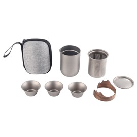 Titanium Double Walled Tea Cups with Removable Filter Cover Cap Outdoor Camping Portable Tea Maker Coffee Cup Set with 3 Cups