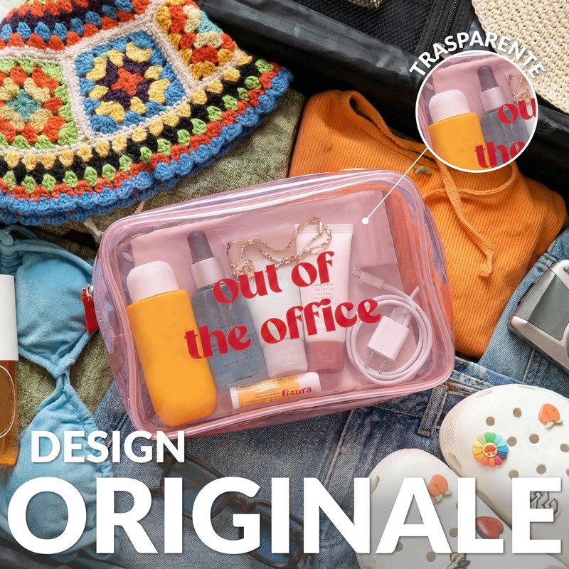 Fisura – Beauty case trasparente "out of the Office" rosa.