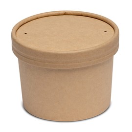 GUSTO 8 oz. Paper Food Containers With Vented Lids, To Go Hot Soup Bowls, Disposable Ice Cream Cups, Kraft - 50 Sets