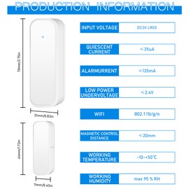WiFi Door Sensor, Set of 2 Door Alarm Sensors, Intelligent Door Open/Closed Detectors, Smart Tuya Door Sensor, Free Wireless Window Sensor App Notification for Shed (WiFi + Bluetooth)