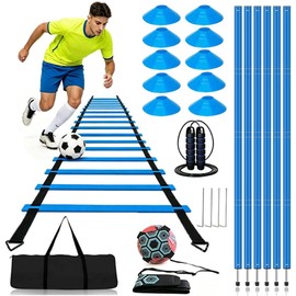 Set De Equipamiento para Entrenamiento De Fútbol: Incluye Postes Marcadores para Ejercicios De Regate, Estacas Desmontables para El Suelo, Una Escalera De Agilidad Y Una Cuerda para Saltar