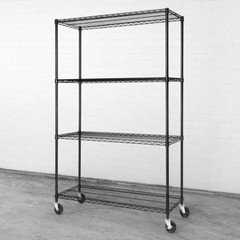 CAPHAUS Heavy Duty NSF Commercial Adjustable Shelves Wire Shelving w/Wheels & Feet, Kitchen Storage Metal Shelf, Garage Storage Shelving, Utility Wire Rack Storage Unit, Black 48 x 18, 4-Tier