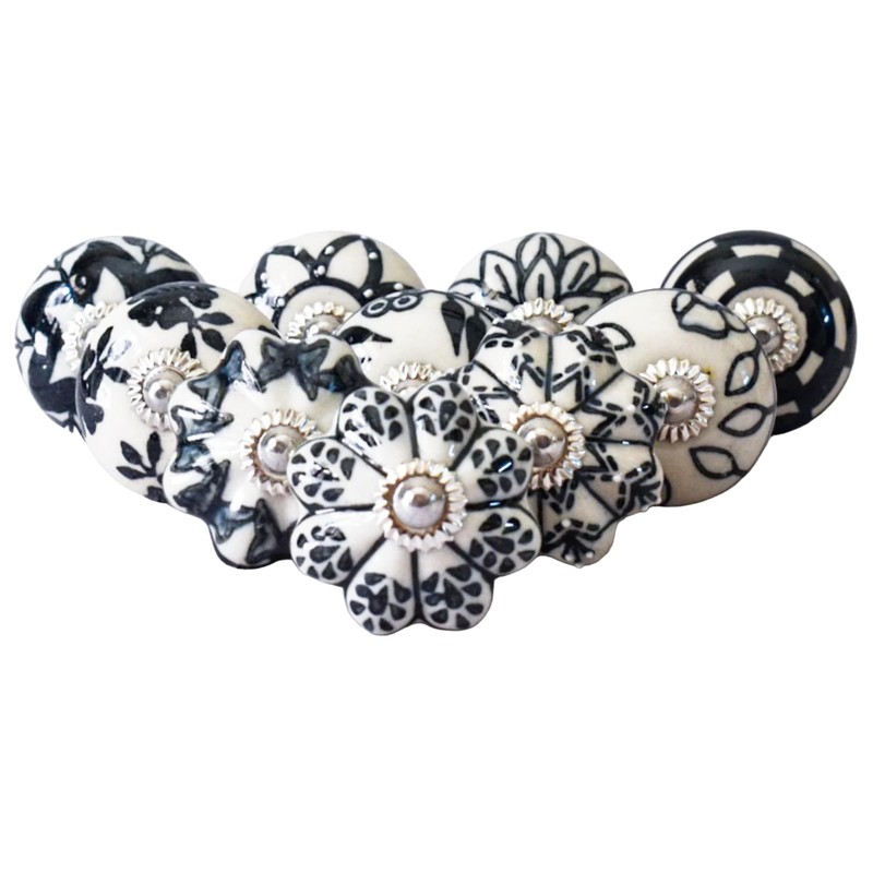 Ajuny Black and White Ceramic Knobs for Wardrobes, Kitchen Cupboards,