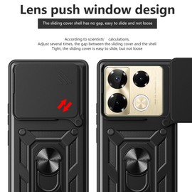 Ephoou for Infinix Note 40 Pro/Note 40 Pro Plus Armor Case with Slide Camera Cover & Magnetic Ring Kickstand, Military Grade Shockproof Protection Cover Case for Infinix Note 40 Pro SJ-Black