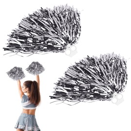 Pompoms Cheerleading, 2 Pieces Cheerleader Pompoms Hand Flowers, Cheerleading Pompoms, Metal Foil Cheerleading Pom Poms, Cheer Poms with Handle for Ball Games, World Cup Football Fans Children Adults