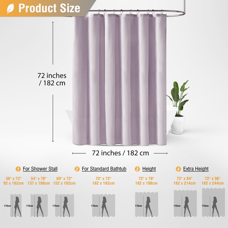 BTTN Lavender Shower Curtain - Linen Textured Heavy Duty Waterproof