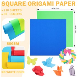 Origami Paper 210 Sheets 30 Vivo Colours 10 x 10 cm 80 gsm Double-Sided Mini Square Folding Paper for Children, Crafts & Travel UAP060F