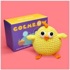 Colmeow Beginners Crochet Kit, Crochet Starter Complete DIY Kit with 40%+ Yarn, Step-by-Step Video Tutorials-Tiny Yellow Chick Animal Crochet Kit for Adults Kids Beginners