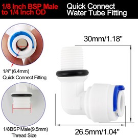 sourcing map 1/8 Inch BSP Male to 1/4 Inch External Diameter L Type Quick Connector Water Treatment Pipe Connector Durck for Connecting Water Hose Connection Pack of 10