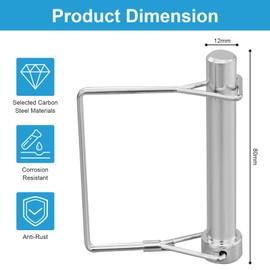 Pack of 6 Safety Cotter Pins, Folding Pipe Pins, 12 mm x 80 mm, One Cotter Pins, Pipe Folding Pins with Snap Closure, Square Bracket Made of Galvanised for Trailers, Tractors, Tippers, Lawnmowers