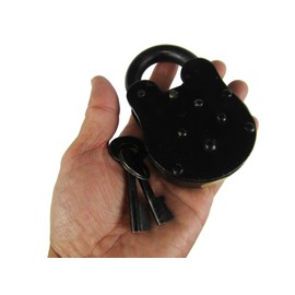 Antique Lock 4.5" x 2.5" with Keys, Old Lock and Key, Antique Style Padlock, Iron Jailer Lock with Keys, Addition to Pirate, Medieval or Western Collections
