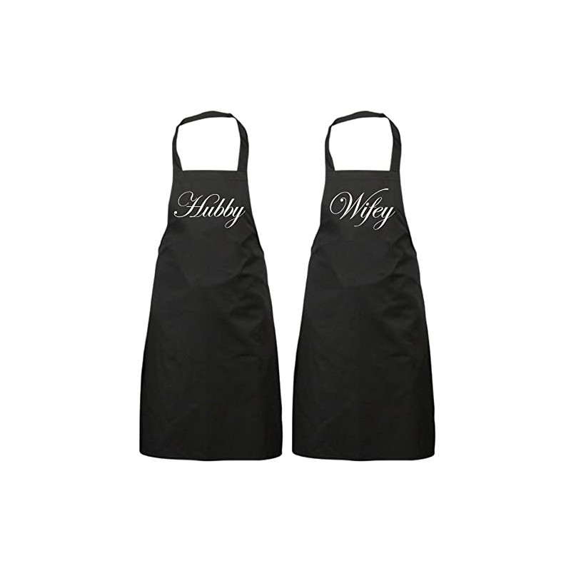 60 Second Makeover Limited Couples Hubby Wifey Black Apron Set