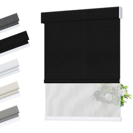 Allesin Zen Cordless Dual Roller Shades with Square Cassette, Double Layer Window Shades, Blackout and Light Filtering, Day and Night Blinds for Home Office Door, Black and White, Custom Size