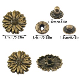 yyangz 15 Sets Metal Flower Snap Button Vintage Leather Craft Snap Button Garment Accessory Sewing Part DIY Handmade Wallet Handbag Brooch Decoration