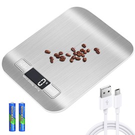 Küchenwaage Digital, 10kg/1g Küchenwaage USB Wiederaufladbar Digitale Küchenwaagen mit LCD Display & Tara Funktion Professionelle Küchenwaagen mit Akku Ladekabel (Silber Weiss)