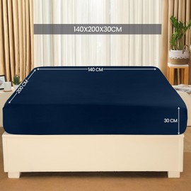 Utopia Bedding Fitted Sheet, Brushed Microfibre, up to 30 cm, OEKO-TEX Standard 100, 140 x 200 cm, Navy Blue
