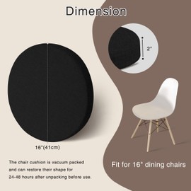 OVOV Round Chair Cushions for Dining Chairs 2 Pack Extra Thick Seat Cushion Circle Chair Pads with Removable Cover and Non Slip Bottom Black (16x16 Inch)