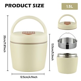 Thermos Alimentaire Chaud, Thermal Container for Food, 1.5 L Thermal Lunch Box, Stainless Steel Warming Container, with Foldable Spoon, Used for Keeping Food and Soups Warm