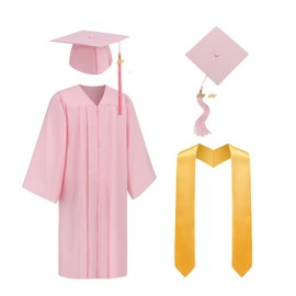 Colorful House 2026 Graduation Cap and Gown 5-Piece Set, Matte Classic Adult unisex Graduation Gown for College High School Degree (Pink,48)