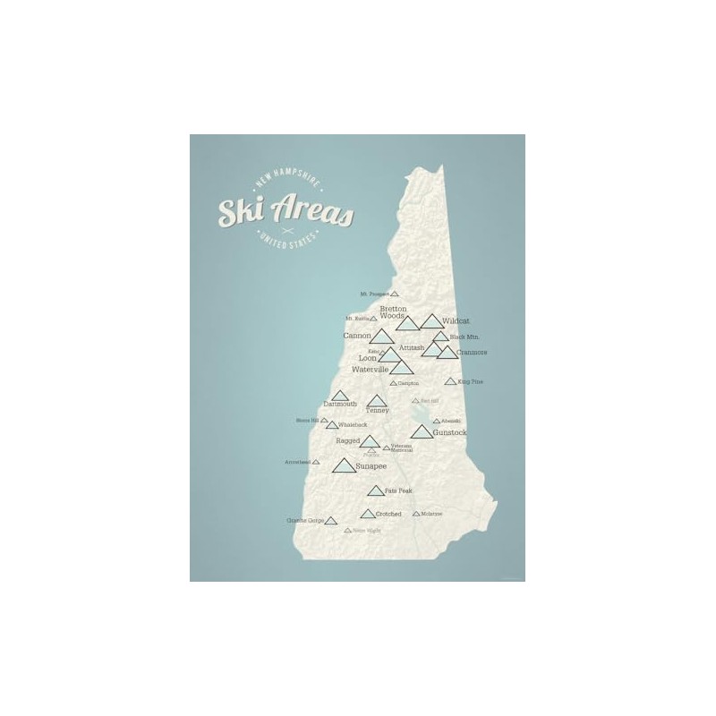 New Hampshire Ski Resorts Map 18x24 Poster (Beige & Opal