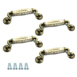 LC LICTOP 115mm/4.53" Kitchen Cabinet Antique Bronze Ceramic Drop Bail Dresser Pulls Drawer Knob Handles Pulls (4 1/2" Holes Center to Center,4 Pack)