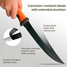 Pristis 9'' Fixed-Blade Knife, High Strength 5Cr13MoV Stainless-Steel Blade, Professional Level Knives for Filleting and Boning, Non-Slip Handles, Includes Protective Sheath and Sharpening Tool (Red)