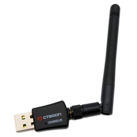 Octagon WL318 Optima WLAN 300 Mbit/s +2dBi Antenne USB 2.0 Adapter mit 2.4 GHz Band, VU+, Gigablue, Protek und weitere Sat-Receiver mit Linux E2 OS und Computer, schwarz